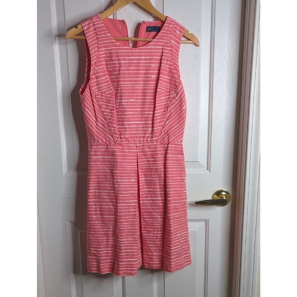 GAP Dresses & Skirts - Gap Coral White Striped Linen Blend A-Line Dress Women's 6 Dress With Pockets